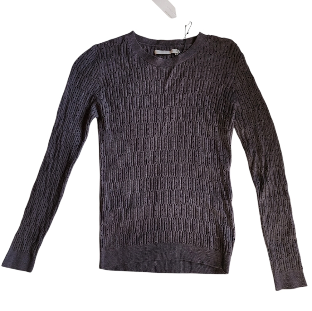 One Grey Day Revolve Perforated Knit Sweater Charcoal Gray Size Medium